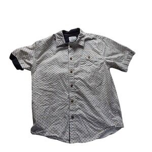 Distortion Boy White Navy Anchor Print Short Sleeve Button Down Shirt Size 10-12